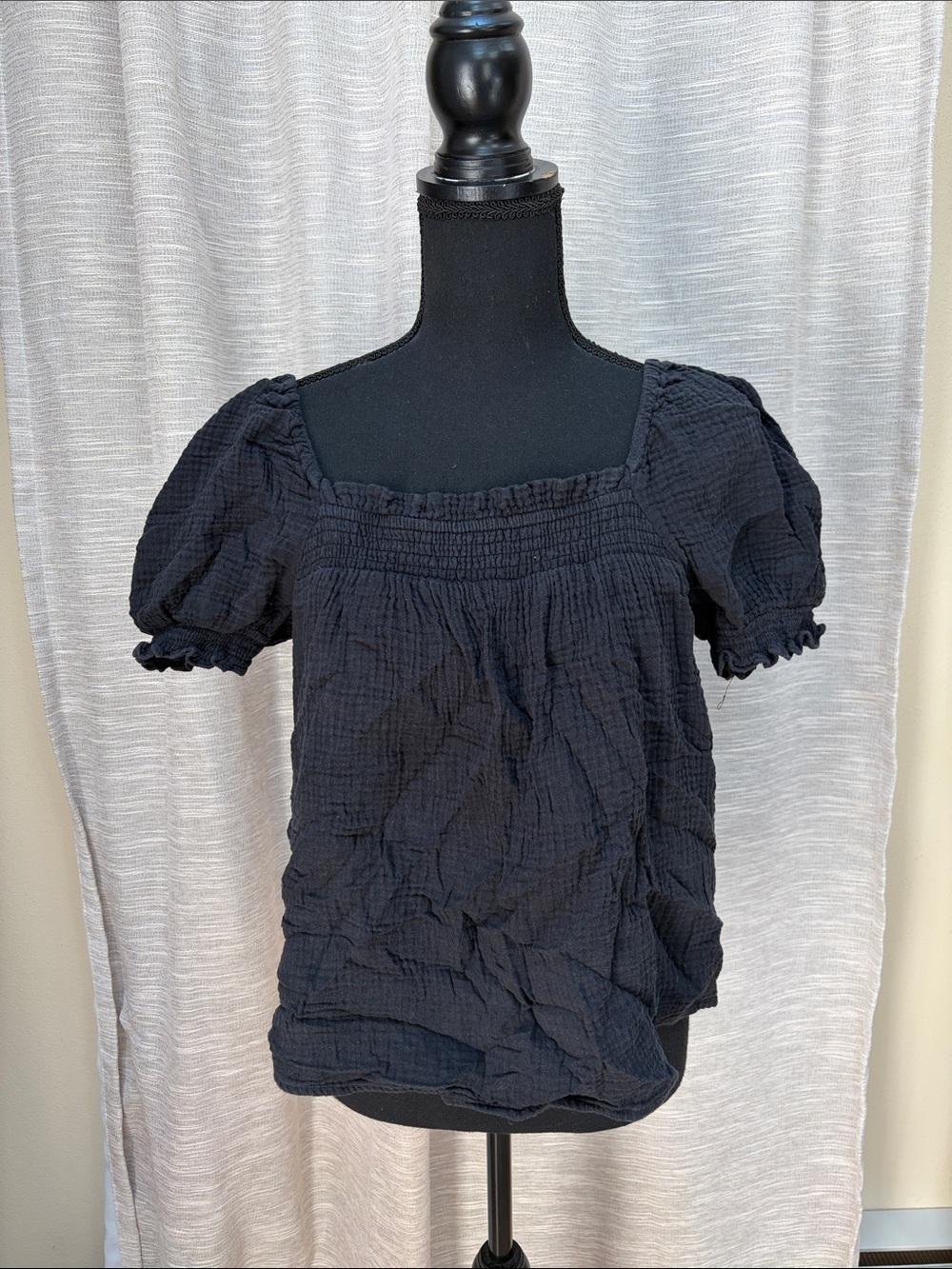 J. Crew Square Neck Puff Sleeve Peasant Top - Black